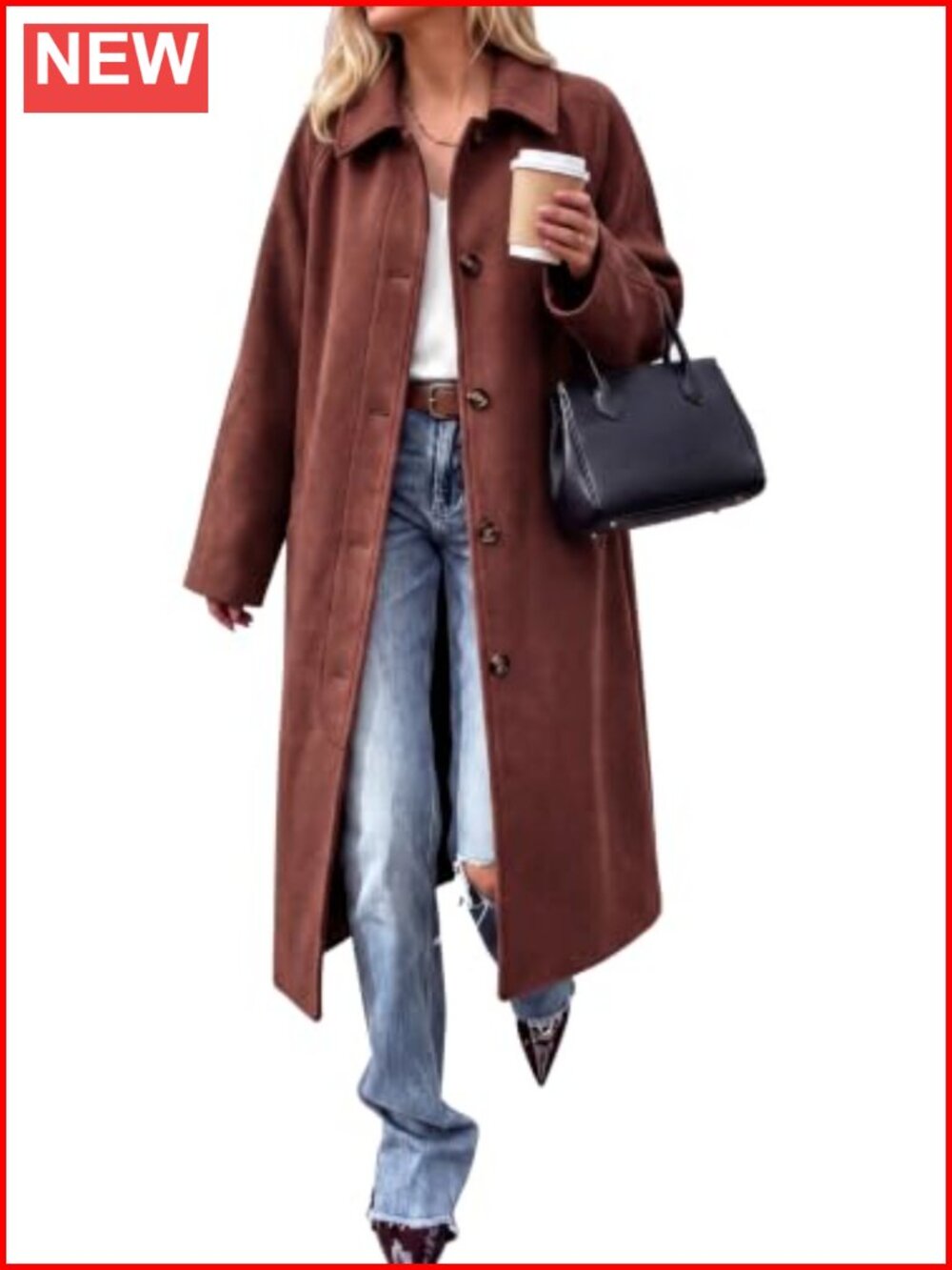 Women's Long Pea Coat Single Breasted Lapel Winter Overcoat